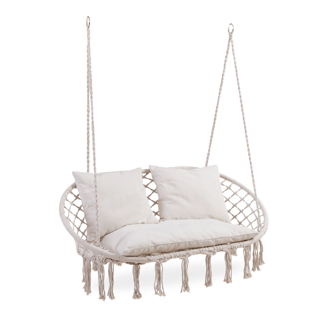 Panca Sospesa Kailua Altalena per 2 Persone con Cuscini 135 x 129 x 65 cm - Bianco Crema casa.pro
