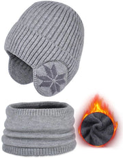 Set di cappello e sciarpa in pile con copertura di capelli e orecchie, cappello di lana caldo, cappello di lana per protezione esterna - grigio chiaro