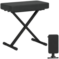 Sgabello per Pianoforte Pieghevole e Regolabile su 4 Altezze, in Pelle PU, Schiuma e Metallo, 60x32x53-63 cm, Nero