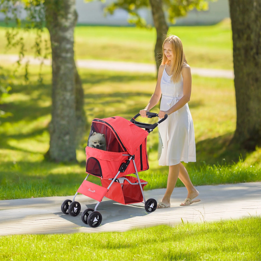 Carrello per Cani con Toldo ¨C zephmum ¨C 77x45x99.5 cm Rosso Tela Oxford