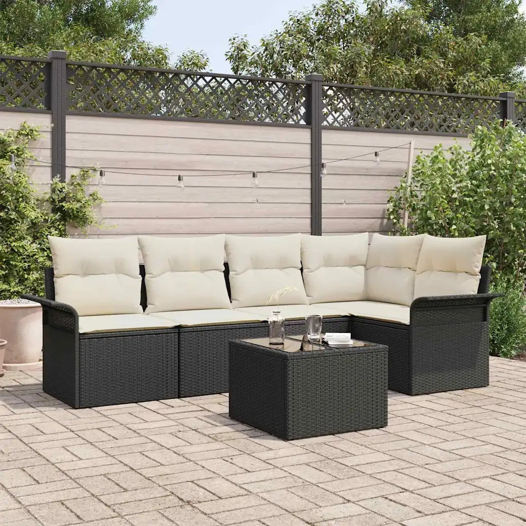 Set Divano da Giardino con cuscino 6 pcs Nero polyrattan 3345367