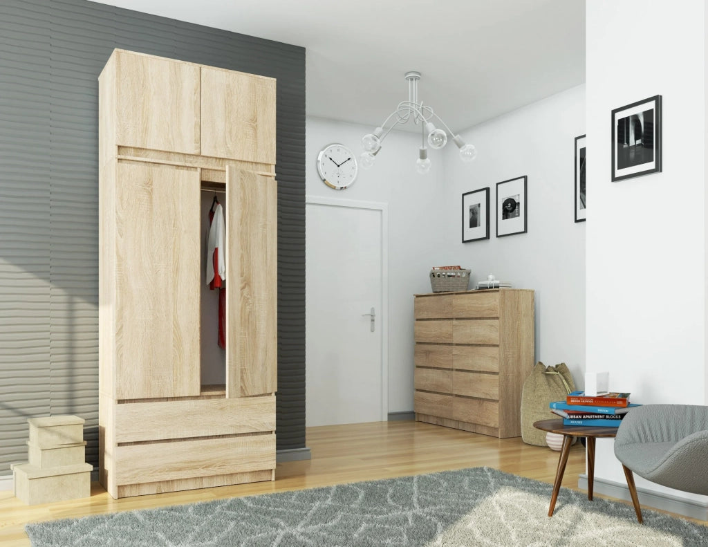 Armadio AKORD S90 con sopralzo Sonoma Quercia 90 cm 2 ante 2 cassetti 90x51x234 cm