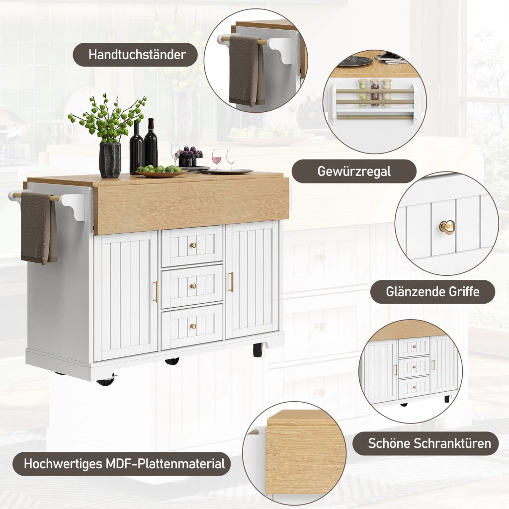 ISOLA CUCINA allungabile 120 x 80 x 95 cm MDF e metallo bianco
