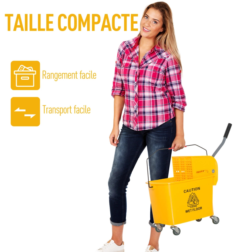 Carrello per pulizia con secchio 20L, strizzatore e separatore acqua ¨C zephmum ¨C giallo 60x27x70.5 cm