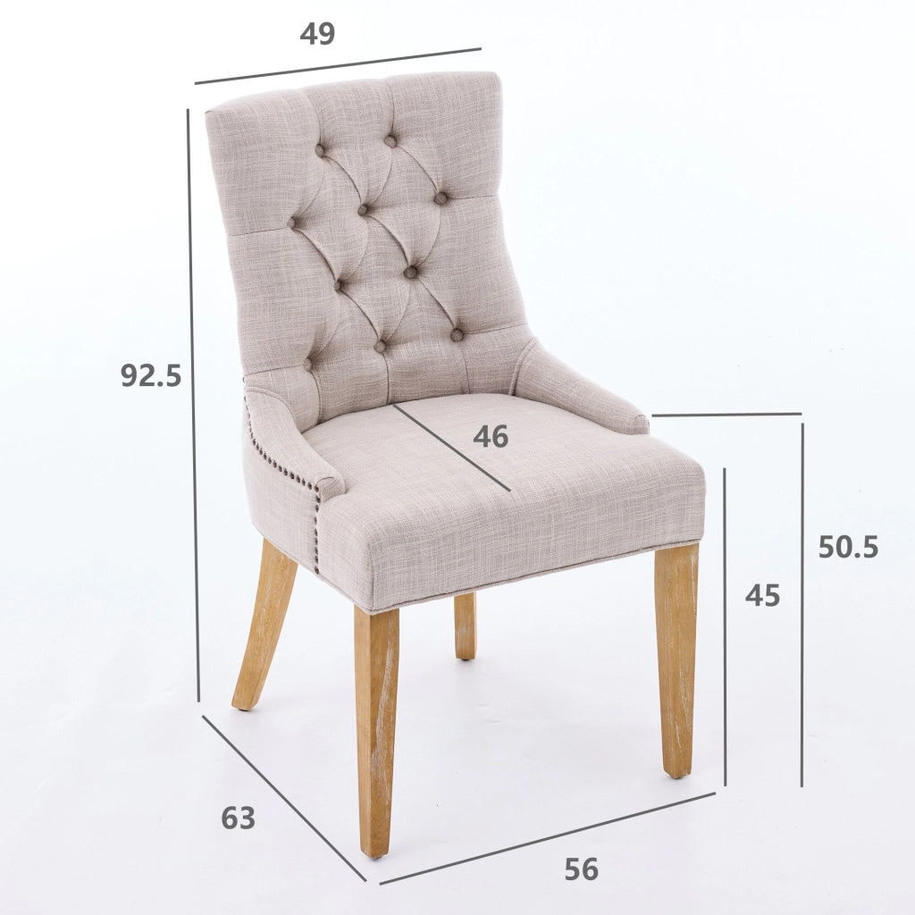Sedia da Pranzo Imbottita con Schienale Imbottito e Gambe in Rovere, in Tessuto Beige