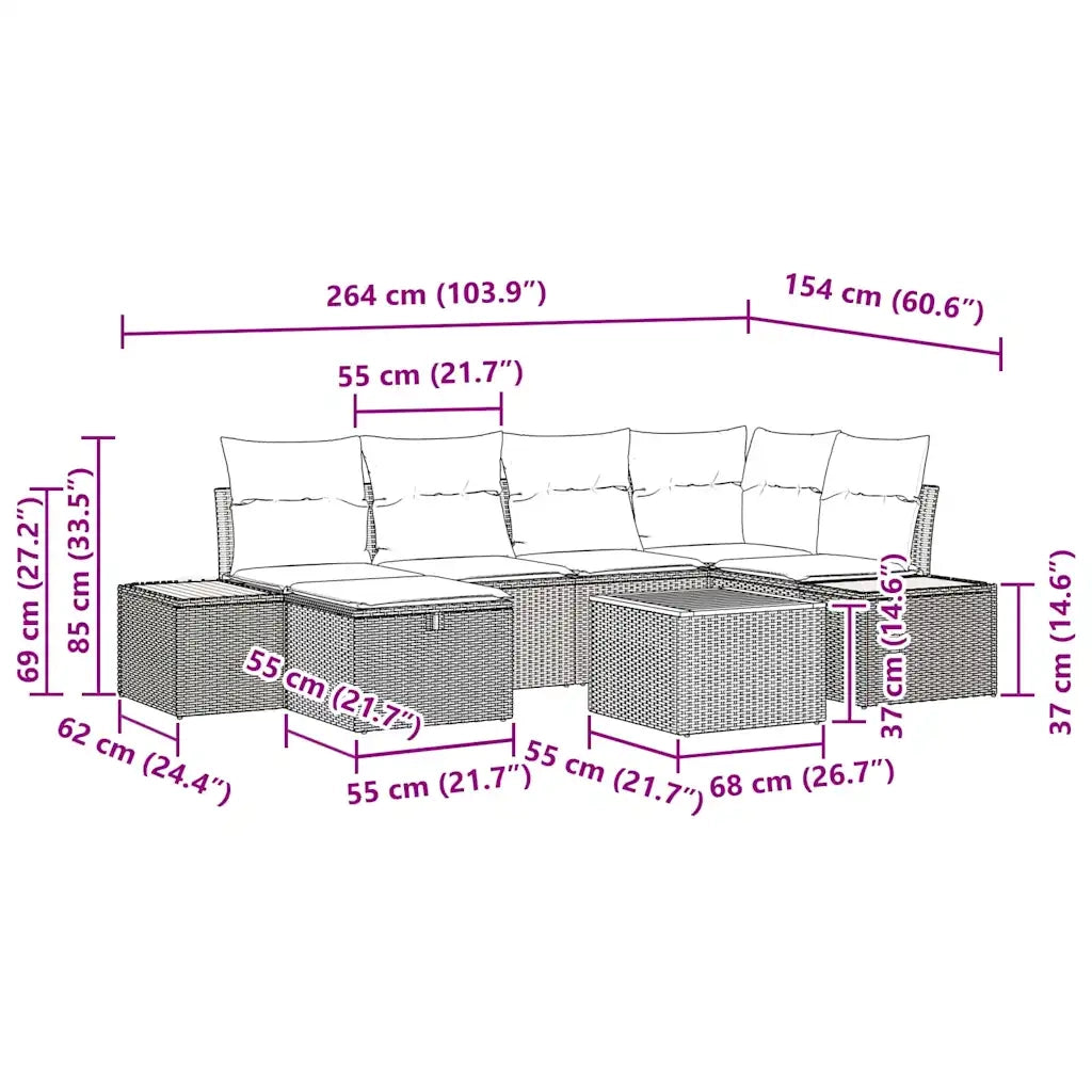 Set Divano da Giardino con cuscino 7 pcs Grigio polyrattan 3359636