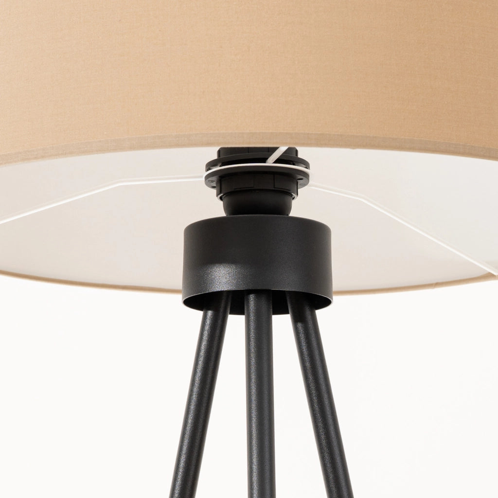 Lampada a sospensione NEVIA con paralume cilindrico in tessuto color tortora e nero, 40 cm