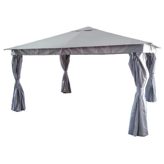 GAZEBO CON STRUTTURA IN METALLO BIANCA CON COPERTURA E TELI COLORE GRIGIO MT.3X4
