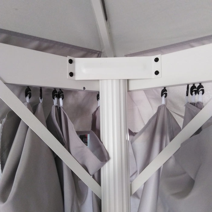 GAZEBO CON STRUTTURA IN METALLO BIANCA CON COPERTURA E TELI COLORE GRIGIO MT.3X4