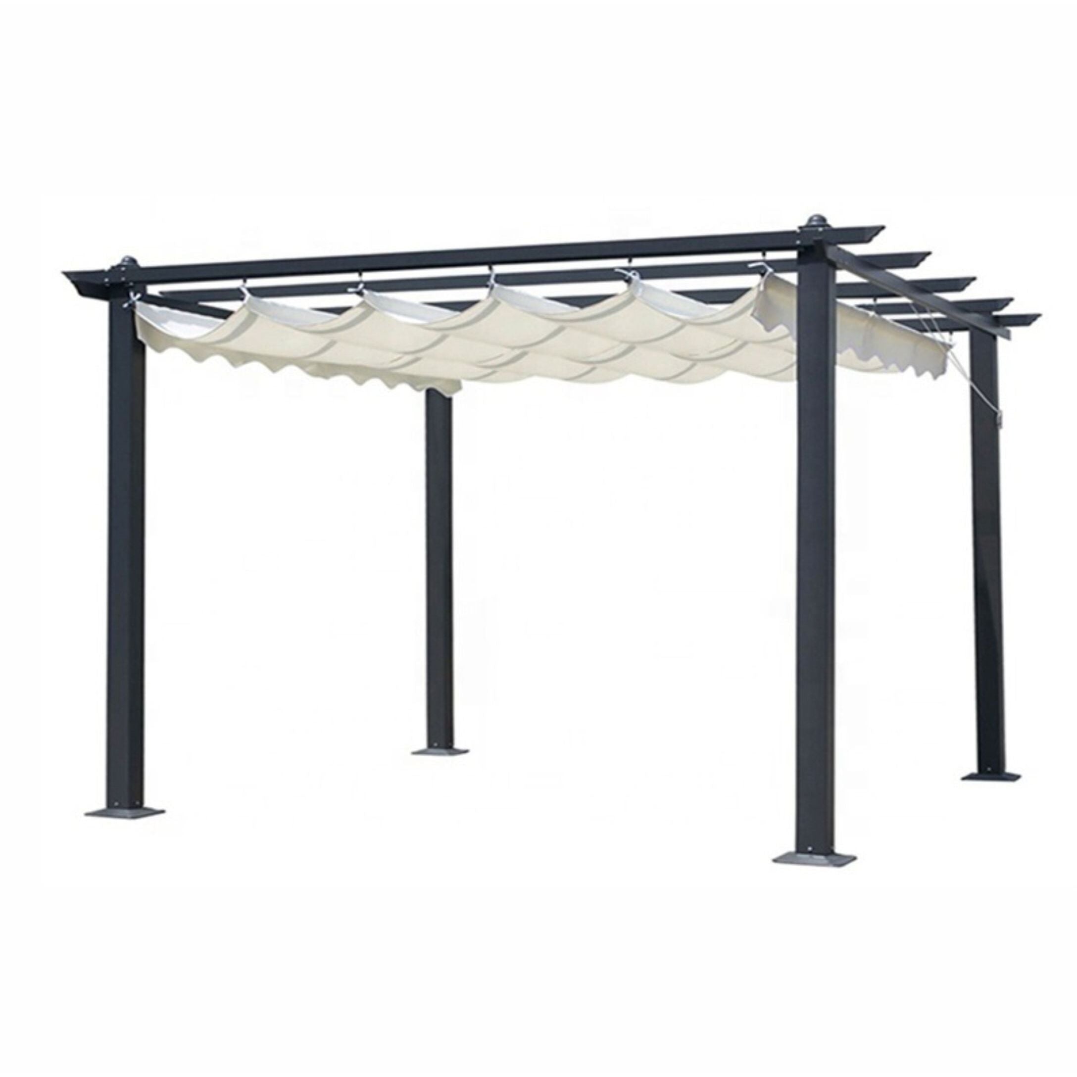 GAZEBO PERGOLA SCORREVOLE ZENONE MT.3X4 STRUTTURA IN METALLO GRIGIO CON TELO BIANCO