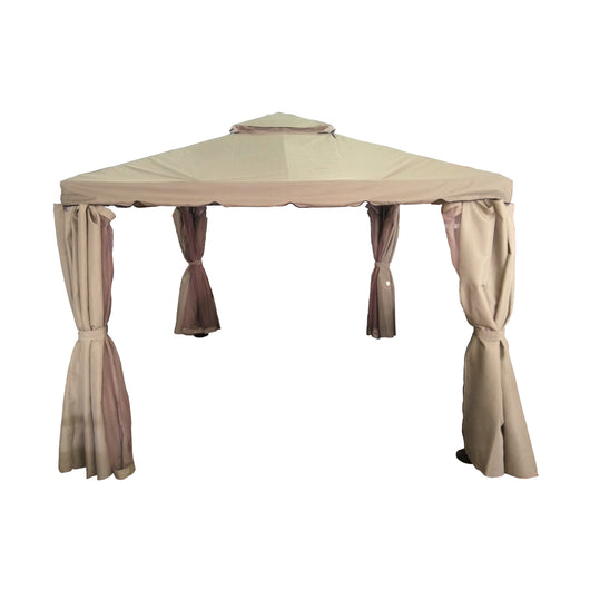 GAZEBO IPPOCRATE CON TELI E ZANZARIERE STRUTTURA COLORE CAFFE' E COPERTURA COLORE  KAKI MT.3X3