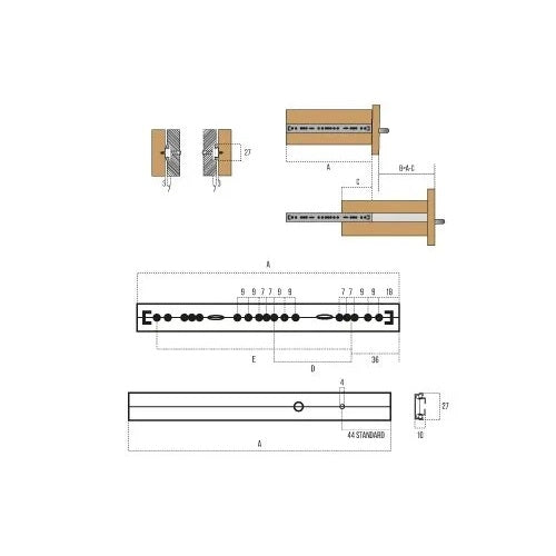 GUIDA A SFERE PER CASSETTI 288X662XH27MM MAX 15KG