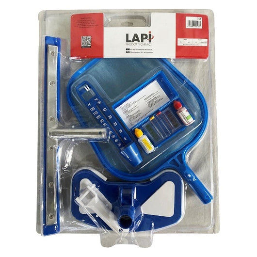 KIT PULIZIA PISCINE CON ACCESSORI E TESTER CHIMICO