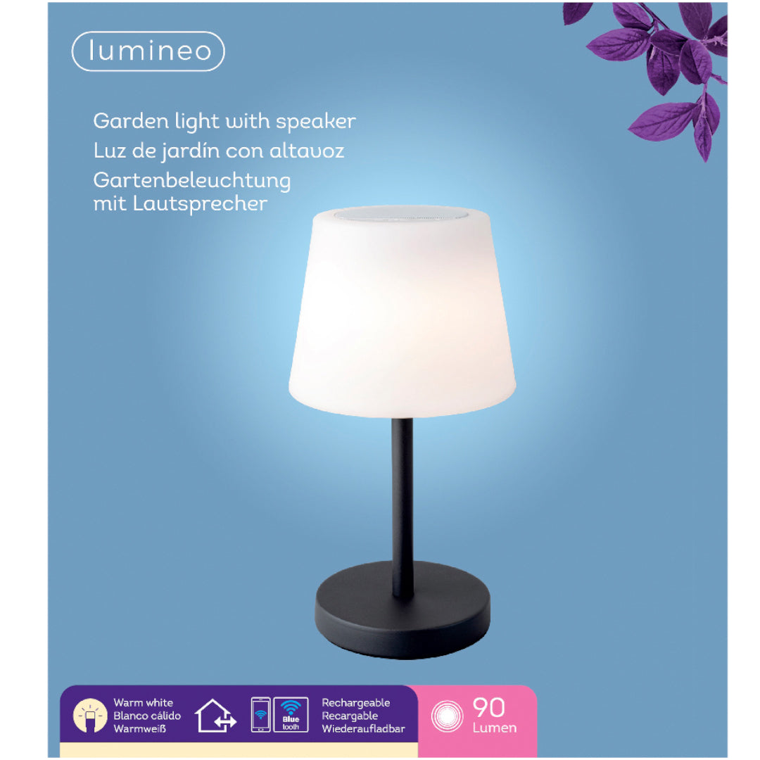LAMPADA DA TAVOLO RICARICABILE SENZA FILO CON ALTOPARLANTE BLUETOOTH CM.38H. COLORE NERO