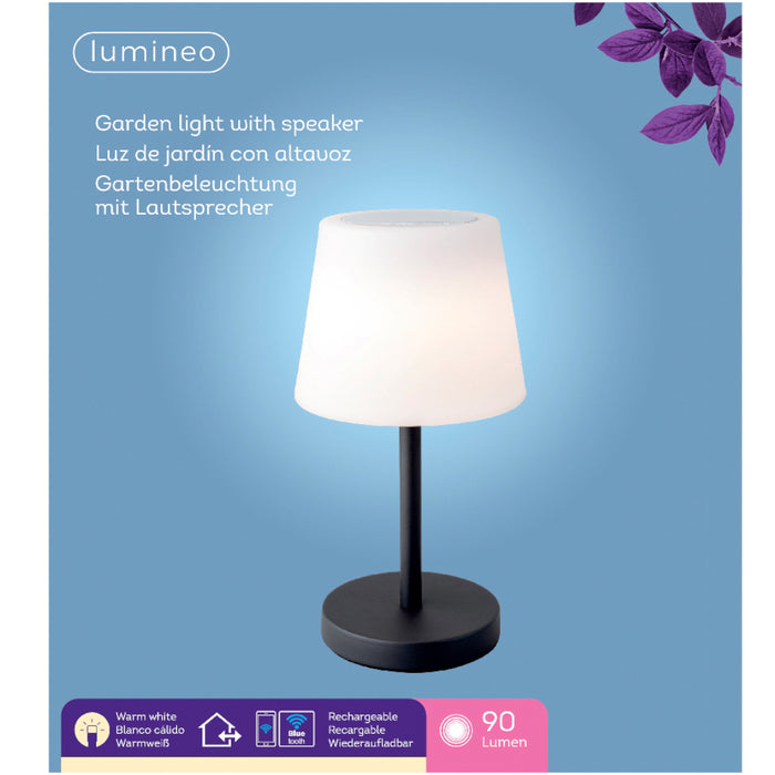 LAMPADA DA TAVOLO RICARICABILE SENZA FILO CON ALTOPARLANTE BLUETOOTH CM.38H. COLORE NERO