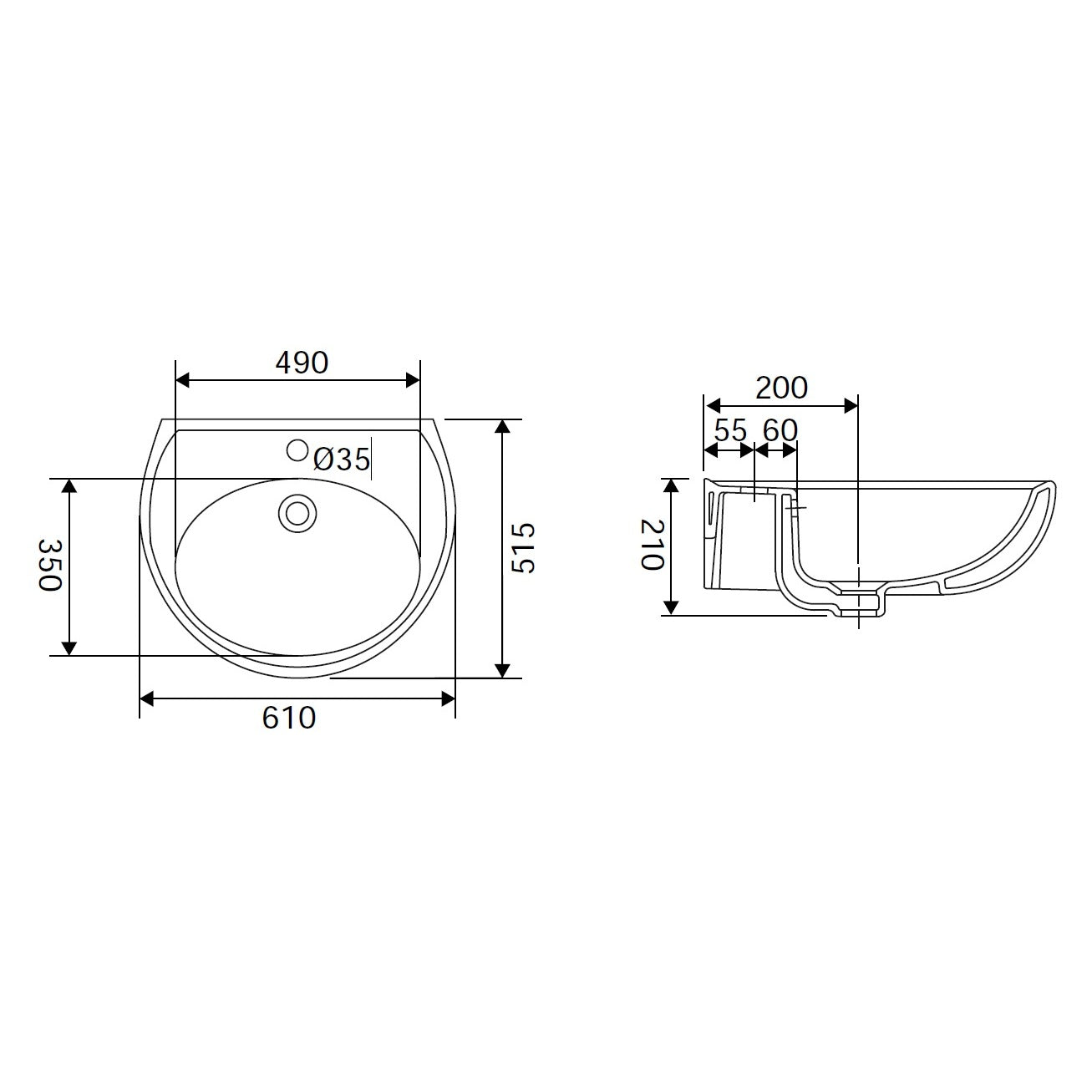 LAVABO IDRO CERAMICA BIANCA 61CM