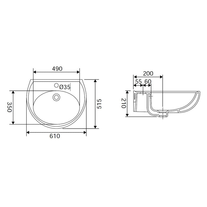LAVABO IDRO CERAMICA BIANCA 61CM