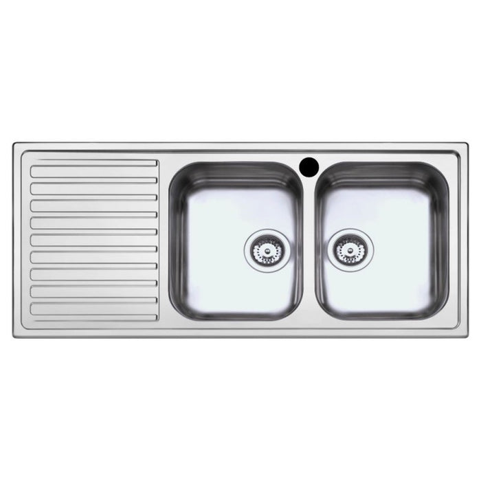 LAVELLO INOX INCASSO 116X50CM 2 VASCHE CON GOCCIOL