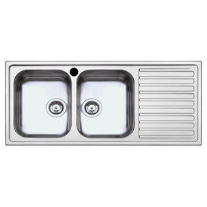 LAVELLO INOX INCASSO 116X50CM 2 VASCHE CON GOCCIOL