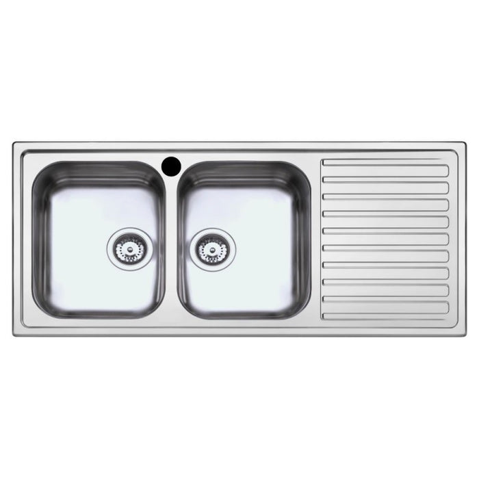 LAVELLO INOX INCASSO 116X50CM 2 VASCHE CON GOCCIOL