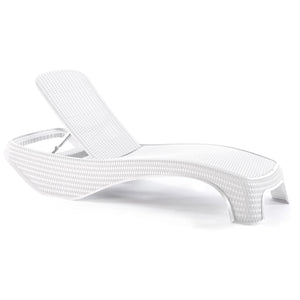 LETTINO PRENDISOLE RECLINABILE ATLANTIC IN RESINA BIANCA EFFETTO RATTAN CM.197X74XH36