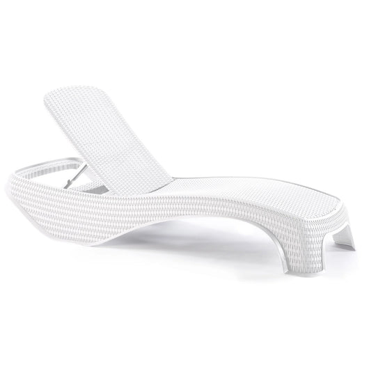 LETTINO PRENDISOLE RECLINABILE ATLANTIC IN RESINA BIANCA EFFETTO RATTAN CM.197X74XH36