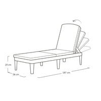 LETTINO RECLINABILE JAIPUR 187,5X58XH29CM IN RESINA EFFETTO RATTAN TORTORA