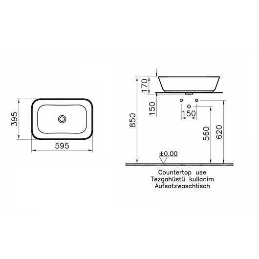 LAVABO GEO SOFT-SQUARE CERAMICA BIANCA 59,5CM