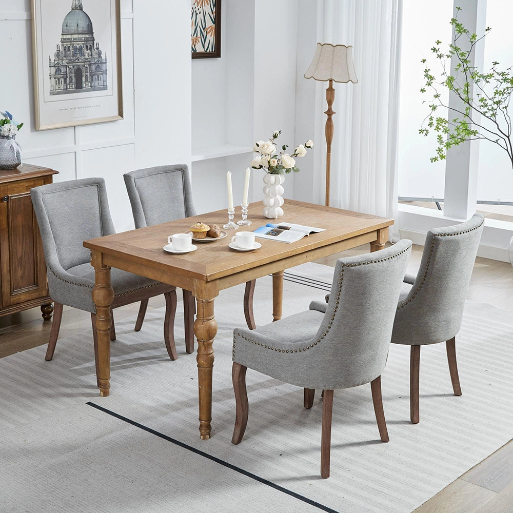 Set 2 sedie Ultra Side - Xylo - tessuto grigio gambe legno con borchie bronzo