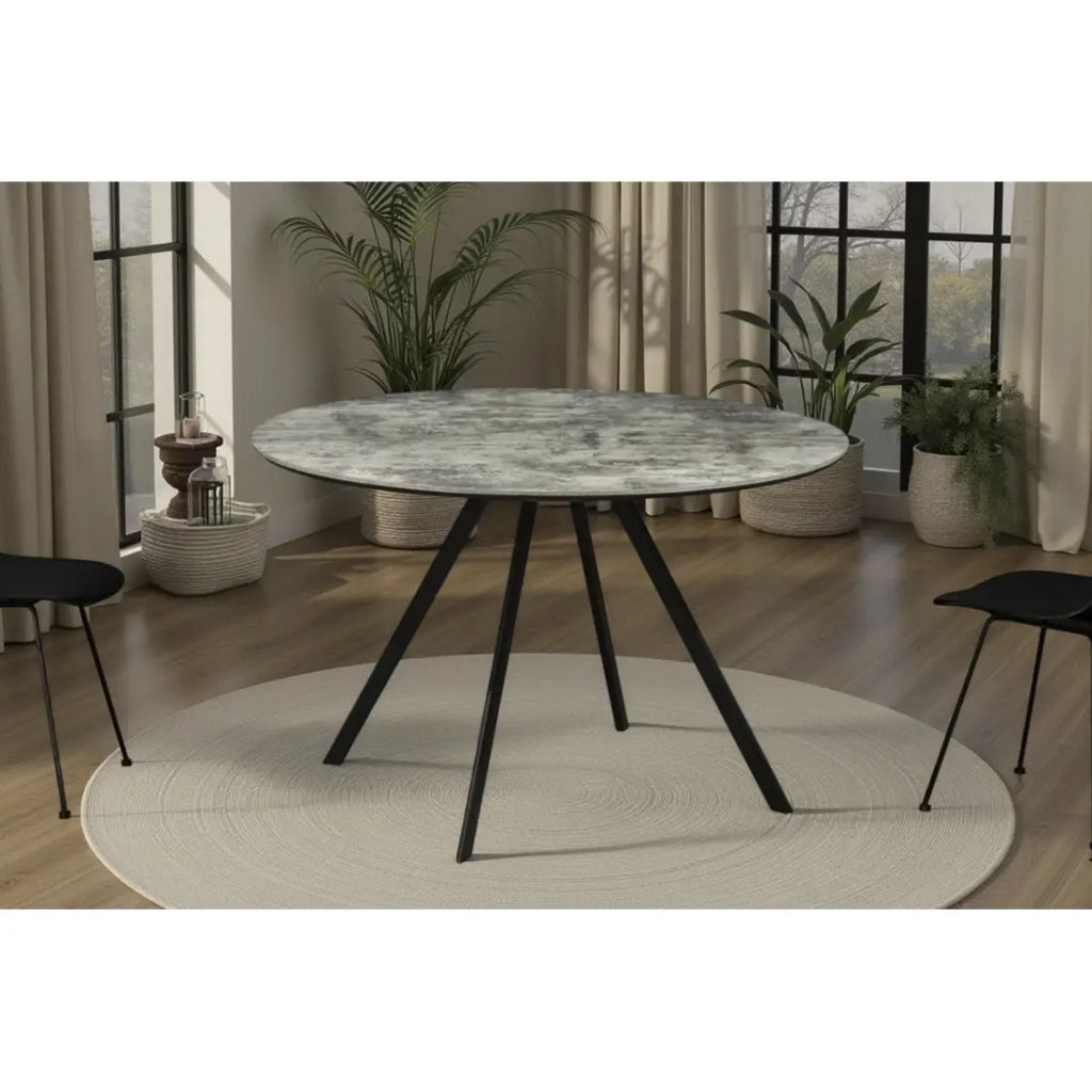 Tavolo da pranzo SOREN – Aspetto pietra e metallo – 120 cm – Rotondo – Stile moderno