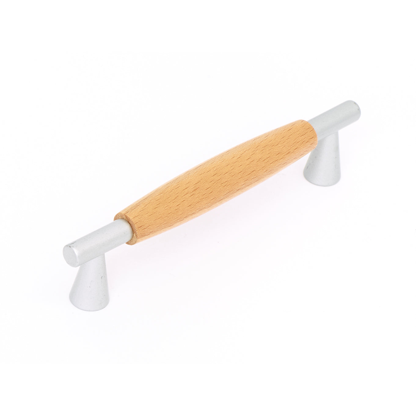 MANIGLIA IN FRASSINO E METALLO 64MM ARGENTO