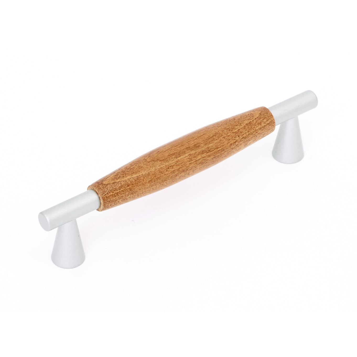 MANIGLIA IN NOCE E METALLO 128MM ARGENTO