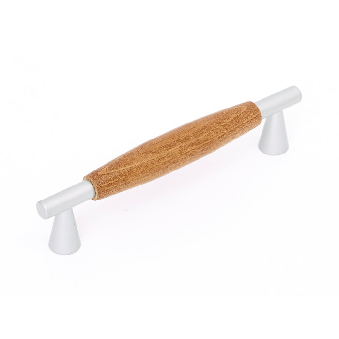 MANIGLIA IN NOCE E METALLO 128MM ARGENTO