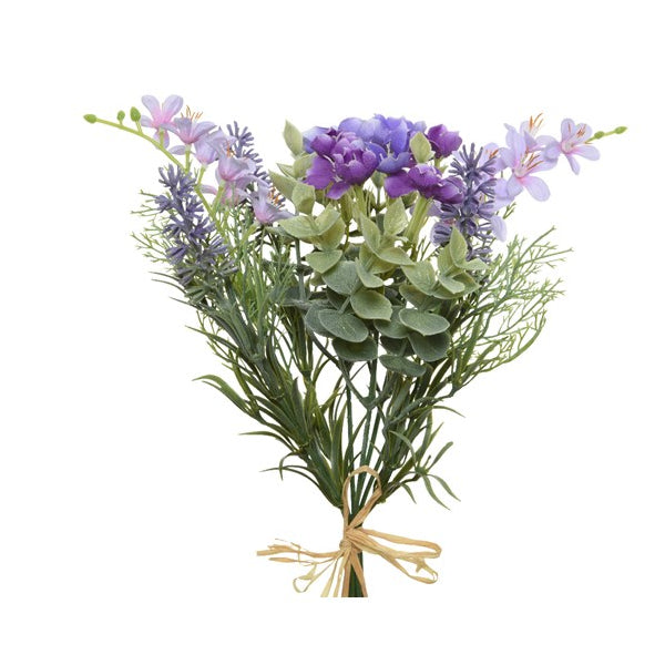 MAZZO DI FIORI VIOLA H31CM CON LACCETTO IN JUTA