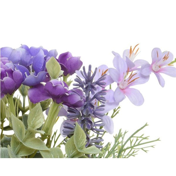 MAZZO DI FIORI VIOLA H31CM CON LACCETTO IN JUTA