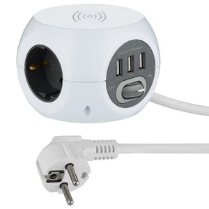 MULTIPRESA CUBO MINICUBE 3 SCHUKO 3 USB E CARICATORE WIRELESS