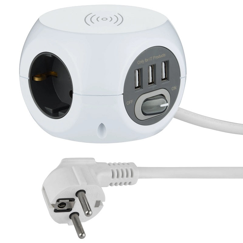 MULTIPRESA CUBO MINICUBE 3 SCHUKO 3 USB E CARICATORE WIRELESS