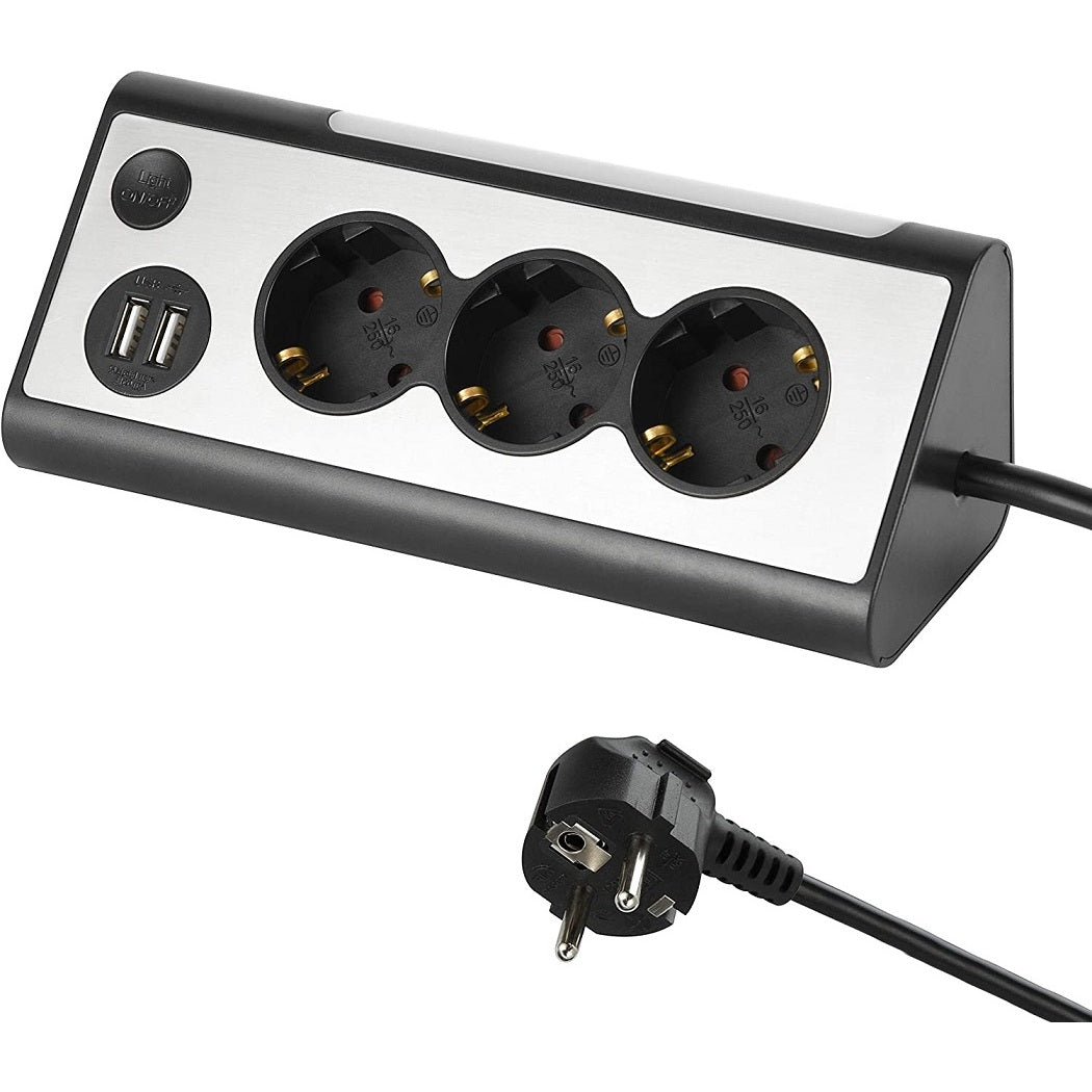 MULTIPRESA AD ANGOLO CON 3 SCHUKO 16A E 2 USB E LU
