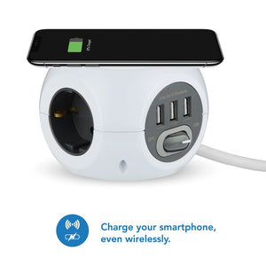 MULTIPRESA CUBO MINICUBE 3 SCHUKO 3 USB E CARICATORE WIRELESS