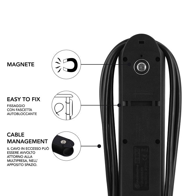 MULTIPRESA DA LAVORO CON 5 SCHUKO 16A CON MAGNETI