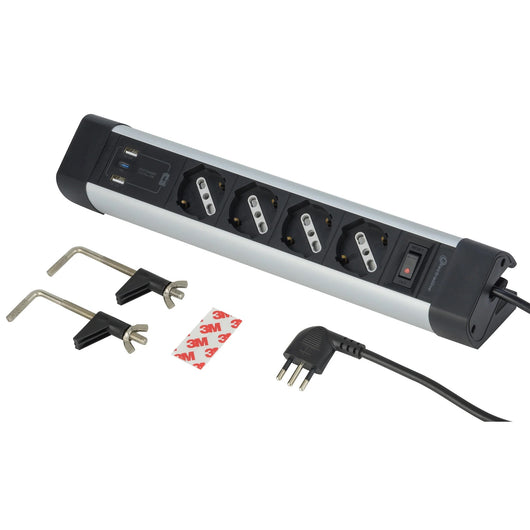 MULTIPRESA SCRIVANIA ALU 4 SCHUKO + 3 USB NERA.