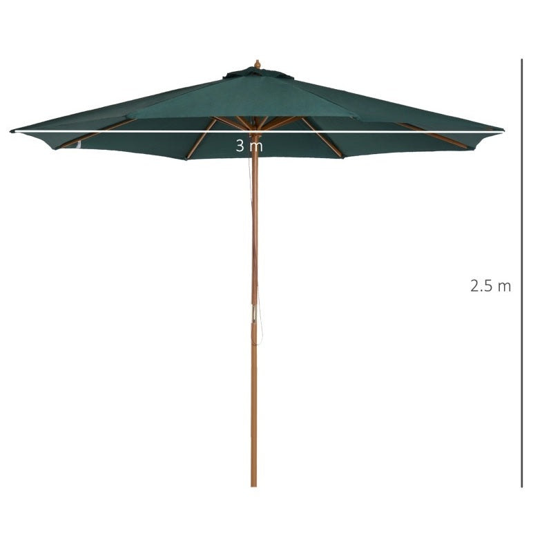 OMBRELLONE D.3M IN LEGNO CON TESSUTO VERDE