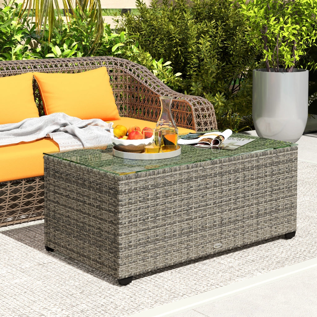 Tavolino da giardino in polyrattan con piano in vetro temperato ¨C Xylo ¨C Grigio 90x50x38cm