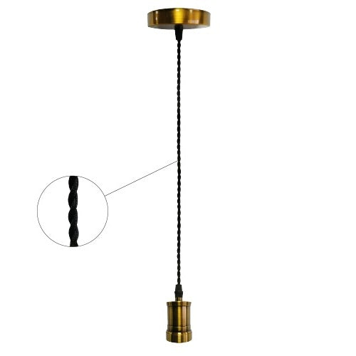 PENDEL VINTAGE 109CM E27 OTTONE CON CAVO TRECCIA