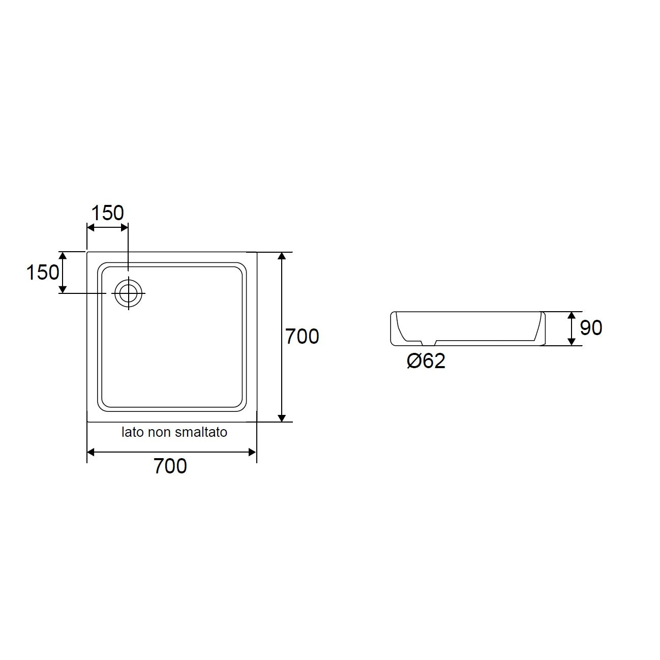PIATTO DOCCIA ERA 70X70XH9CM IN CERAMICA