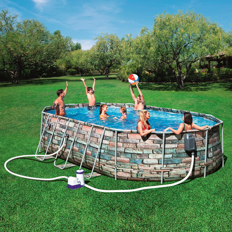 PISCINA POWER STEEL OVALE CM.610X366X122H CON IDROMASSAGGIO JET
