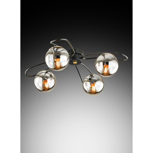 PLAFONIERA KARIN 4 LUCI E27 D.60XH20CM NERA / ORO