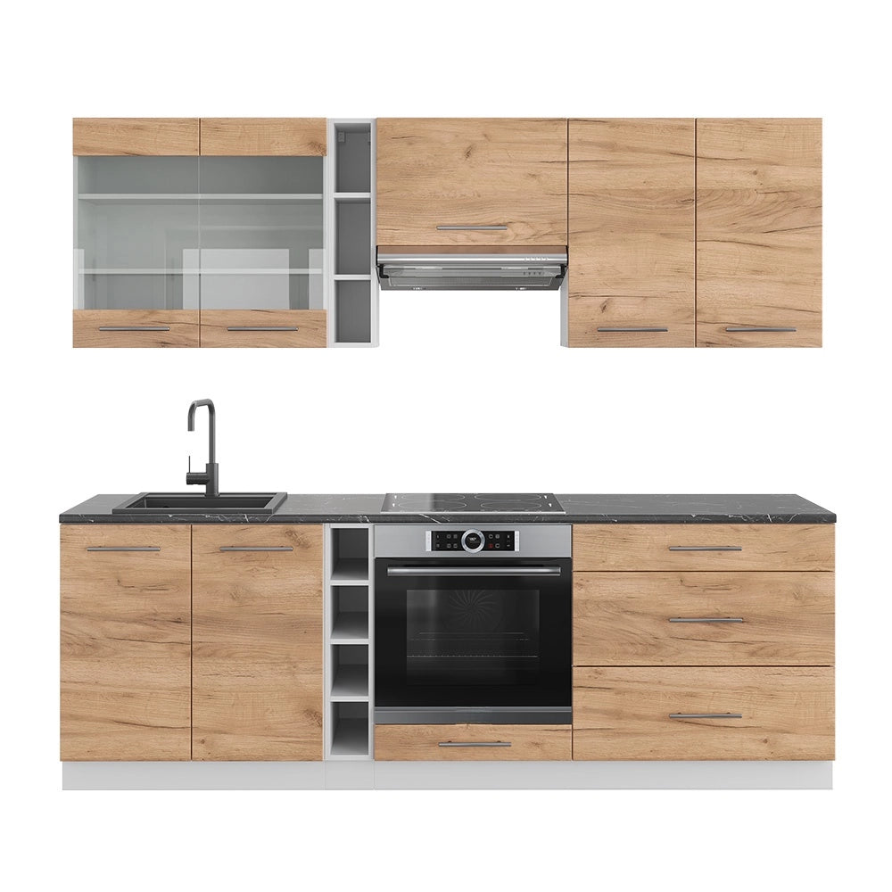 Cucina componibile Fame-Line Rovere dorato/Bianco 235 cm senza piano di lavoro Vicco