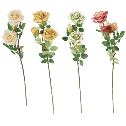 ROSA DECORATIVA CON 2 FIORI 60CM IN 4 COLORI