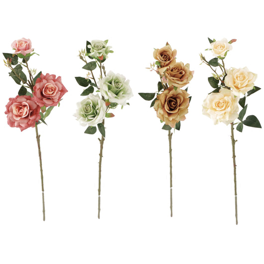 ROSA DECORATIVA CON 3 FIORI 81CM IN 4 COLORI
